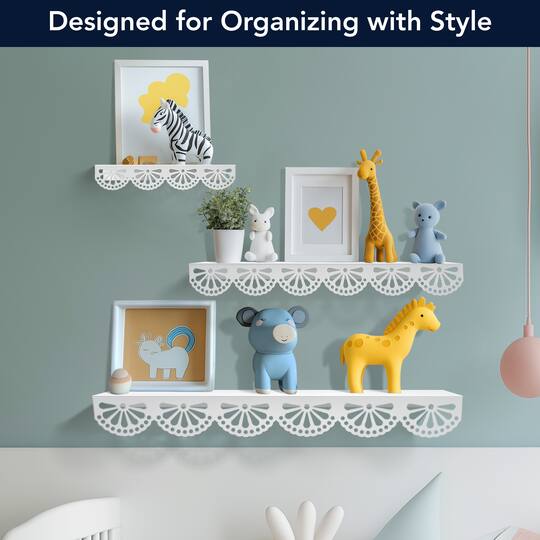American Art Decor Scallop Metal Floating Shelves, White 3" x 5" x 24", 3pc.